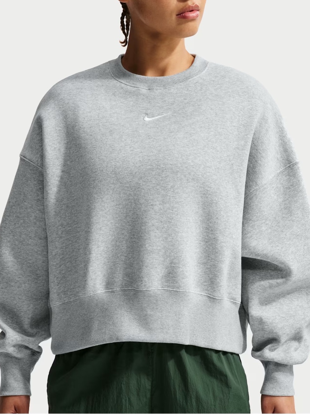 Nike Light Gray over sized Cropped Crew Sweatshirt with White Swoosh - Picture 3 of 5